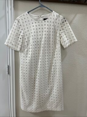 Banana Republic White Textured Short Sleeve Mini Dress